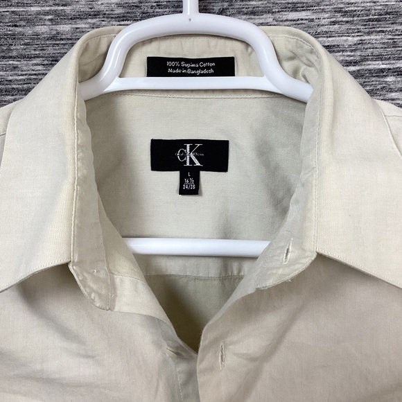 Calvin Klein Men’s Biege Button Down Long Sleeve Collared Dress Shirt 👔 - Picture 2 of 4